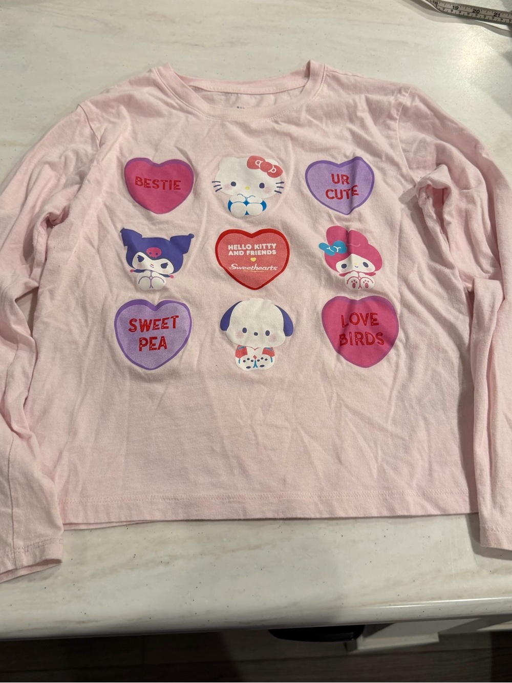 GAP Light Pink Hello Kitty Heart Graphic Long-Sleeve Tee